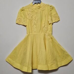 Antonio Melani Dress 6 Yellow Short Sleeves Knee-Length Linen Pocket 0686